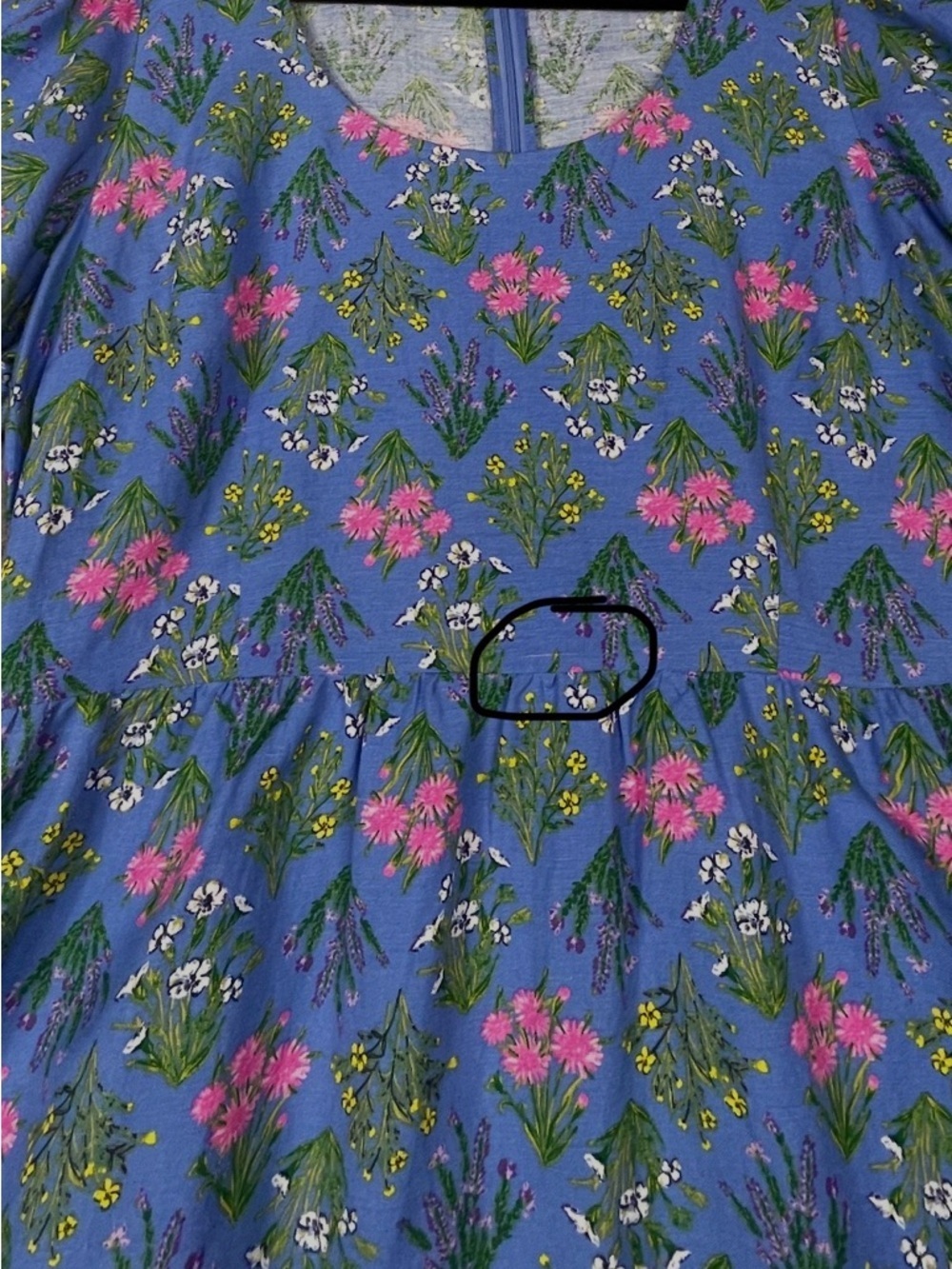 LOFT Linen Periwinkle Floral Print Puff Sleeve Mini BabyDoll A-Line Dress Sz 14 - Picture 16 of 16